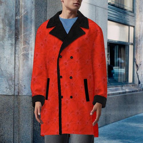 Red Floral Pattern Men's Double Breasted Coat