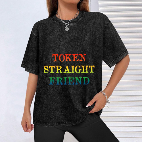 Token Straight Friend Washed Drop Shoulder T-Shirt 