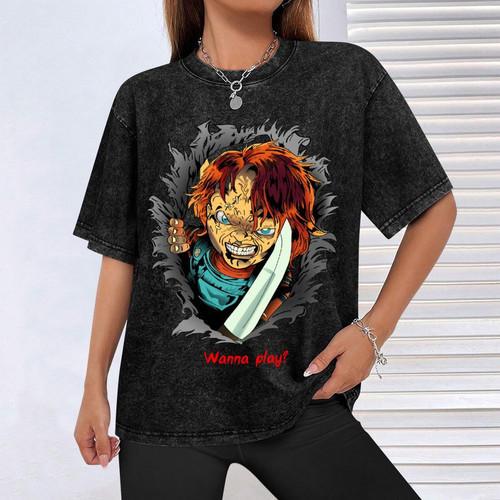 Wanna Play? Washed Drop Shoulder T-Shirt 