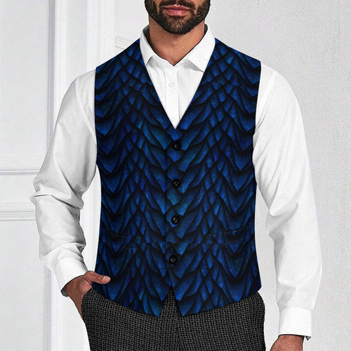 Blue Dragon Scale Men's Sleeveless Suit Vest 