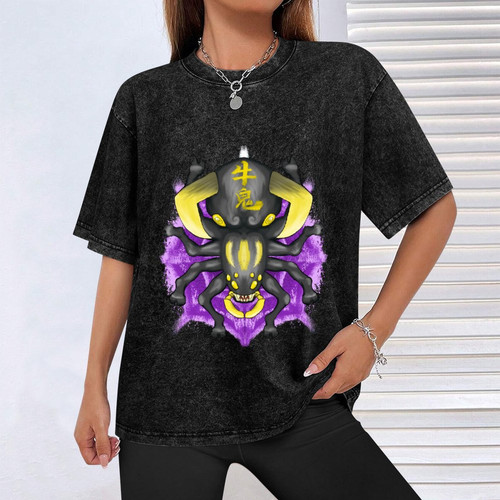 Ushi Oni Black Washed Drop Shoulder T-Shirt 