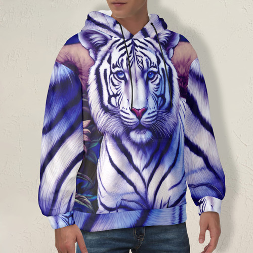 Sunflower Tiger Men's Flannel Hoodie (Model H63)