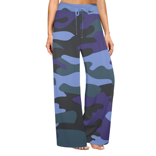 Blue Camo Women's Wide Leg Lounge Pants (Model L77)