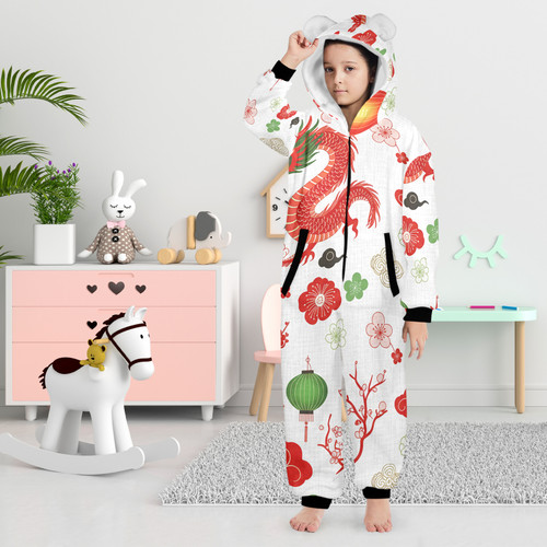 Fúyún One-Piece Zip Up Hooded Pajamas for Big Kids