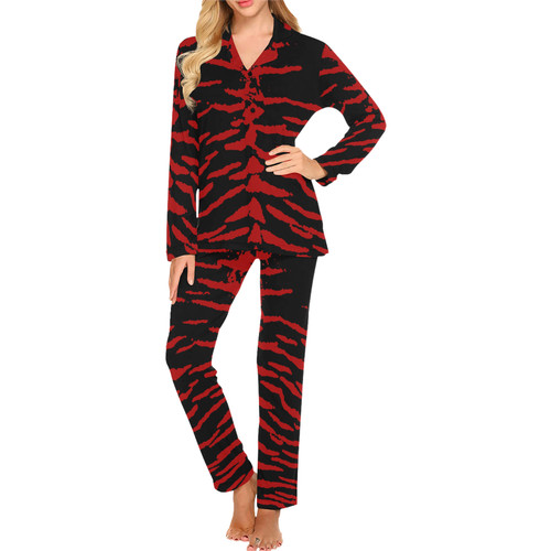 Red Reverse Tiger Women's Long Pajama Set