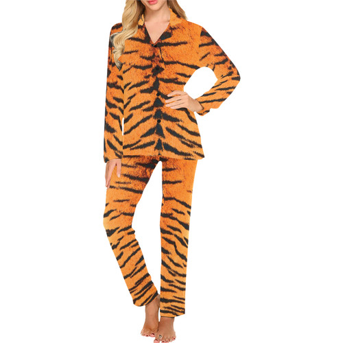 Orange Tiger Women's Long Pajama Set