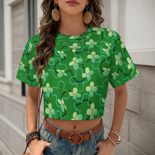 Halftone Clover All Over Print Cropped Ralgan T-Shirt