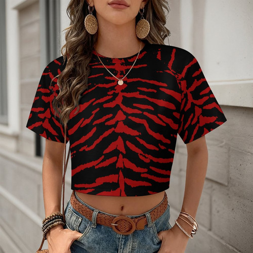 Red Reverse Tiger All Over Print Cropped Ralgan T-Shirt