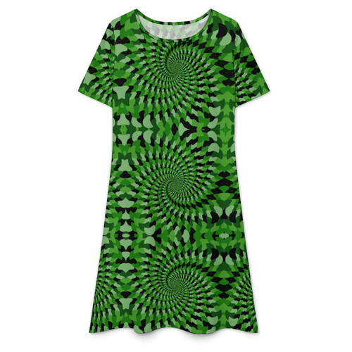 Green Swirling Clouds Women's Casual T-Shirt Dress