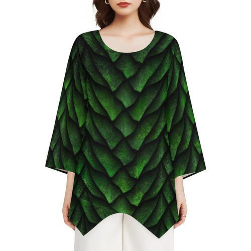 Green Dragon Scale Women's Slub Long-Sleeve Top