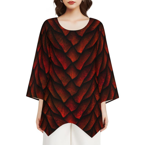Red Dragon Scale Women's Slub Long-Sleeve Top