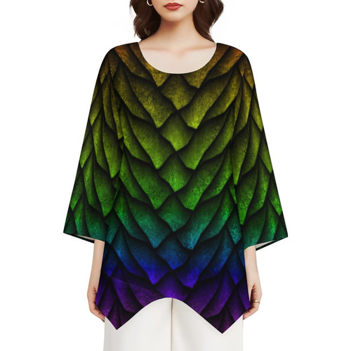 Rainbow Dragon Scale Women's Slub Long-Sleeve Top