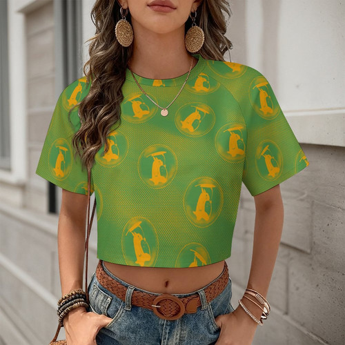My Neighbor Totoro Bubble Walking Gold All Over Print Cropped Ralgan T-Shirt