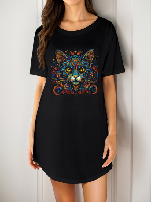 Cosmic Cat Women's Short Sleeve Dress (USA)