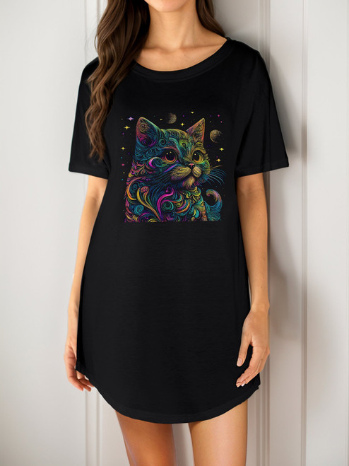 Cosmic Cat 2 Women's Short Sleeve Dress (USA)