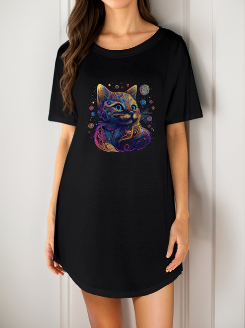 Cosmic Cat 3 Women's Short Sleeve Dress (USA)