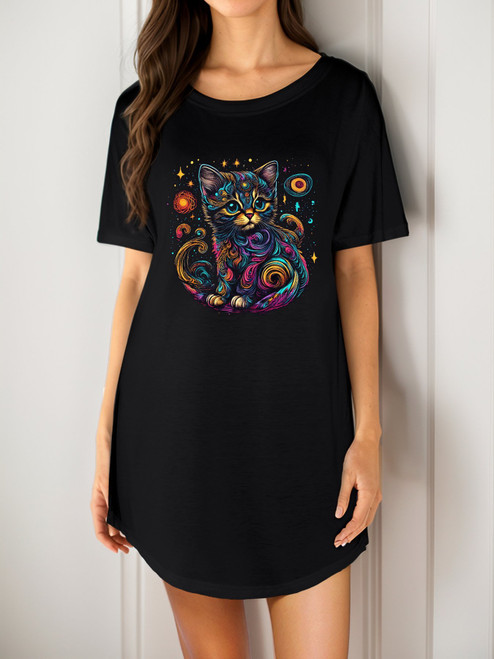 Cosmic Cat 4 Women's Short Sleeve Dress (USA)