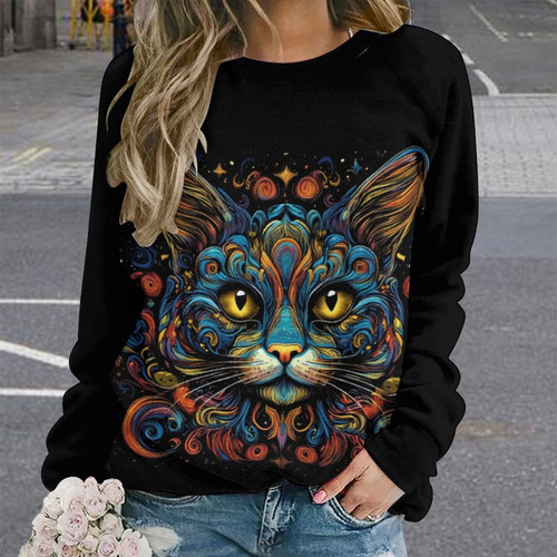Cosmic Cat Women's Raglan Crewneck Sweatshirt (RHDEC2)