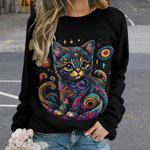 Cosmic Cat 4 Women's Raglan Crewneck Sweatshirt (RHDEC2)