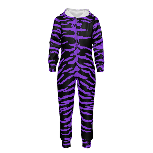 Purple Reverse Tiger Kids Hooded Jumpsuit