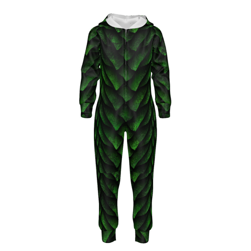 Green Dragon Scale Kids Hooded Jumpsuit