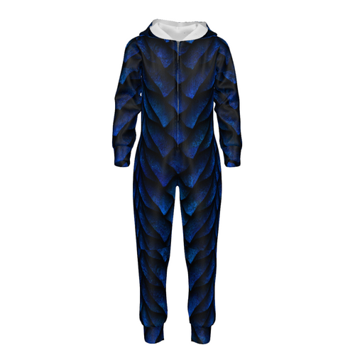 Blue Dragon Scale Kids Hooded Jumpsuit