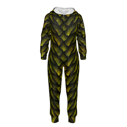 Yellow Dragon Scale Kids Hooded Jumpsuit