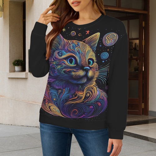 Cosmic Cat 3 Women's Crew Neck Sweater (Model H75)