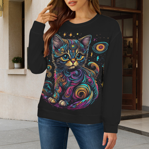 Cosmic Cat 4 Women's Crew Neck Sweater (Model H75)