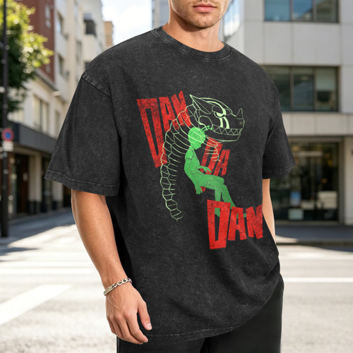 Dandadan Kaiju Within Men's Washed Cotton T-Shirt (Front Printing)(Model T91)