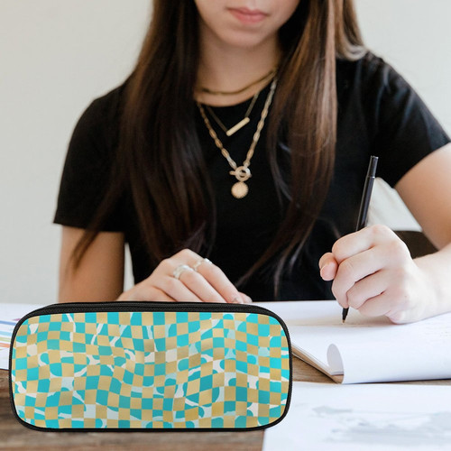 Checkered Shores Leather Pencil Bag