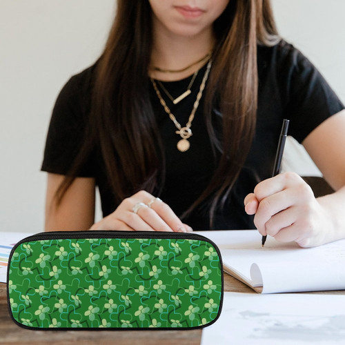 Halftone Clover Leather Pencil Bag