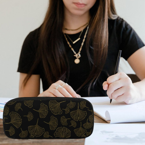 Ginkgo Leaves Inverted Leather Pencil Bag