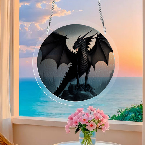 Black Dragon Round Acrylic Jigsaw Puzzle Ornament 20.8cm