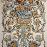 Baroque Floral Canvas/Multi Blue & Oakwood 16136M-002 by Scalamandre Designer Fabric SCALAMANDRE WAREHOUSE 100% LINEN UNITED KINGDOM HEAVY DUTY Horizontal: 44" and Vertical: 25" 50" - Swanky Fabrics -