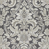 Elizabeth Damask Embroidery/Charcoal 27086-004 by Scalamandre Designer Fabric SCALAMANDRE WAREHOUSE 16% SPUN POLYESTER|36% VISCOSE 29% LINEN 19% COTTON INDIA LIGHT DUTY Horizontal: 31.5" and Vertical: 25.625" 51" - Swanky Fabrics -