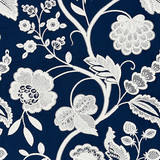 Kensington Embroidery/Navy 27151-005 by Scalamandre Designer Fabric SCALAMANDRE WAREHOUSE 50% POLYESTER 30% LINEN 20% COTTON INDIA LIGHT DUTY Horizontal: 30.375" and Vertical: 24.75" 51" - Swanky Fabrics -