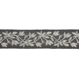 Laurel Embroidered Tape/Charcoal T3292-004 by Scalamandre Trim Designer Trim SCALAMANDRE WAREHOUSE 50% VISCOSE 35% GLASS 15% METALLIC INDIA LIGHT DUTY Horizontal: 7.5" and Vertical: 3.75" - Swanky Fabrics -