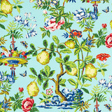 Shantung Garden/Aquamarine 16583-002 by Scalamandre Designer Fabric SCALAMANDRE WAREHOUSE 100% LINEN SWITZERLAND LIGHT DUTY Horizontal: 41" and Vertical: 26" 53" - Swanky Fabrics -