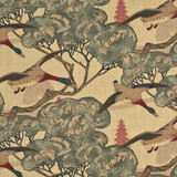 Flying Ducks Camel/Grey by Mulberry Designer Fabric MULBERRY BEST OF LINEN - 100% United Kingdom LIGHT Horizontal: 53.978 and Vertical: 24.428 53.978 - Swanky Fabrics -