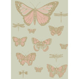 Butterflies & Dragonflies Pink On Oliv by Cole & Son Designer Wallcovering COLE & SON WHIMSICAL PAPER - 100% United Kingdom - Horizontal: - and Vertical: 28.3 20.5 - Swanky Fabrics -