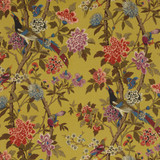 Hydrangea Bird Mustard/Mauve by G P & J Baker Designer Fabric EAST TO WEST LINEN - 100% Thailand LIGHT Horizontal: 53.978 and Vertical: 43.734 53.978 - Swanky Fabrics -