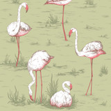 Flamingos Olive by Cole & Son Designer Wallcovering COLE & SON ICONS PAPER - 100% United Kingdom - Horizontal: - and Vertical: 27.5 21 - Swanky Fabrics -