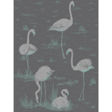 Flamingos Teal/Slvr/Bk by Cole & Son Designer Wallcovering CONTEMPORARY RESTYLED PAPER - 100% United Kingdom Horizontal: 21 and Vertical: 27.5 21 - Swanky Fabrics -