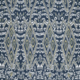 Maya Ikat Print Indigo 174752 by Schumacher Designer Fabric AU NATUREL See Sample ITALY . </p><p>Repeat: Horizontal: 13 1/4" (34CM) and Vertical: 34 3/4" (88CM) 53" WIDE (135CM) - Swanky Fabrics -