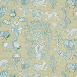 Animalia Peacock & Leaf 178321 by Schumacher Designer Fabric PALAMPORE LINEN 100% ITALY </p><p>Repeat: Horizontal: 25 1/4" (64CM) and Vertical: 22 1/4" (57CM) 54.375 - Swanky Fabrics -