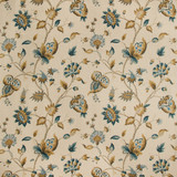 Hollin Print Peacock by Lee Jofa Designer Fabric MANOR HOUSE COTTON - 100% Thailand MEDIUM Horizontal: 26.25 and Vertical: 28.82 52.5 - Swanky Fabrics -