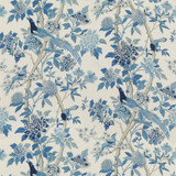 Hydrangea Bird (Archive) Blue by G P & J Baker Designer Fabric CHIFU LINEN - 100% Thailand MEDIUM Horizontal: 52.796 and Vertical: 41.764 52.796 - Swanky Fabrics -