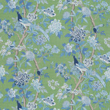 Hydrangea Bird (Archive) Emerald/Blue by G P & J Baker Designer Fabric CHIFU LINEN - 100% Thailand MEDIUM Horizontal: 52.796 and Vertical: 41.764 52.796 - Swanky Fabrics -