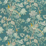 Hydrangea Bird (Archive) Teal by G P & J Baker Designer Fabric CHIFU LINEN - 100% Thailand MEDIUM Horizontal: 52.796 and Vertical: 41.764 52.796 - Swanky Fabrics -
